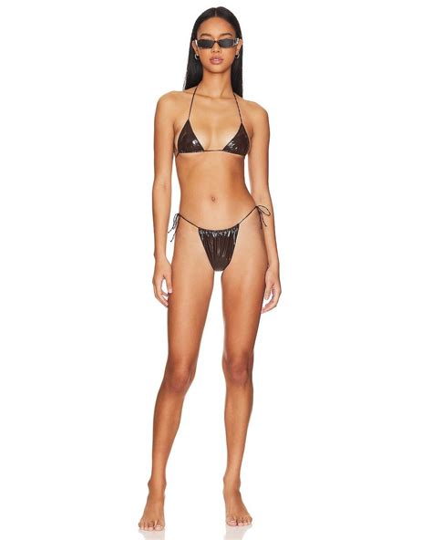 Oséree Latex Microkini Bikini Set in Brown Lyst