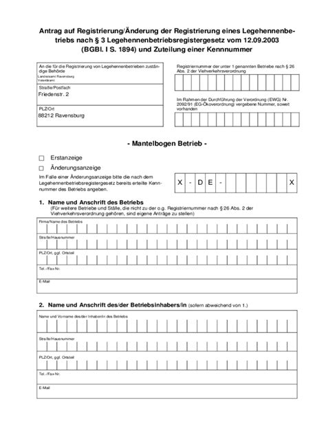 Fillable Online Antrag Auf Registrierung Nderung Der Registrierung