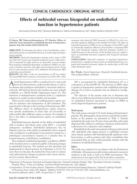 PDF Effects Of Nebivolol Versus Bisoprolol On Endothelial Function In