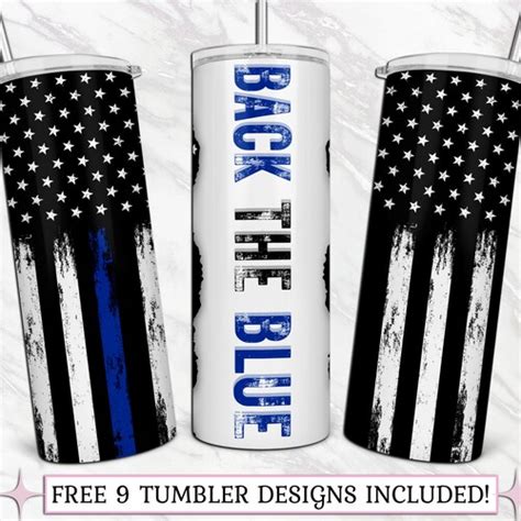 Back The Blue American Flag Thin Blue Line 20 Oz Skinny Etsy