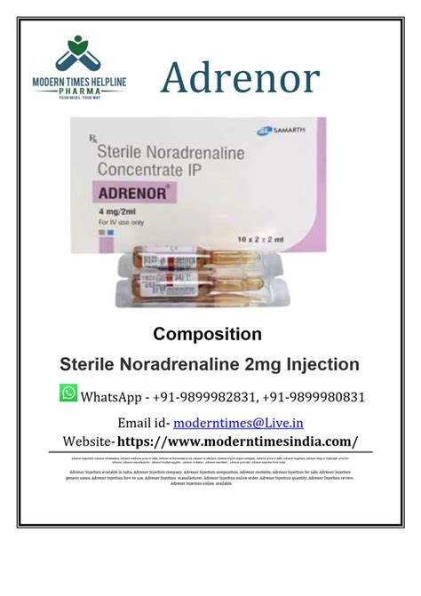 Adrenor Mg Injection Mg Ml At Best Price In New Delhi Id