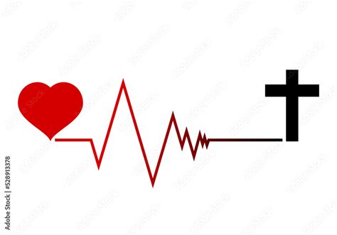 Line Heartbeat Cardiograph With Red Heart And Black Christian Crucifix