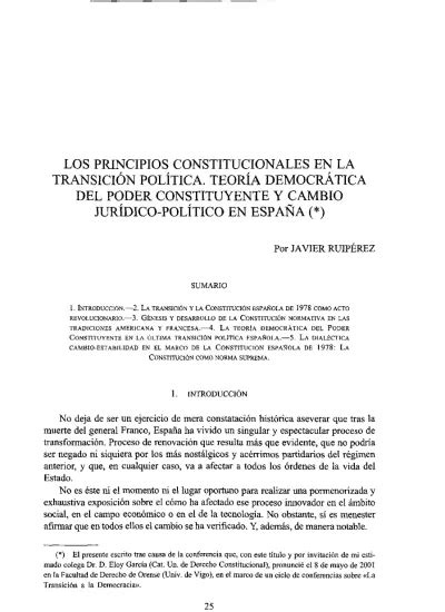 Los Principios Constitucionales En La Transici N Pol Tica Teor A