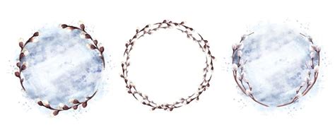 Premium Photo Flowering Branches Wreath Set With Pussy Willow On