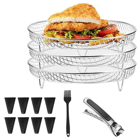 Air Fryer Rack Round 3 Layer Stackable Dehydrator Racks Stainless Steel