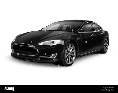 Black 2014 Tesla Model S Luxury Electric Car Isolated On White