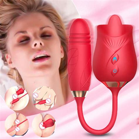 Oral Tongue Sex Clit Licking Vibrator Telescopic Dildo Rose Toys For