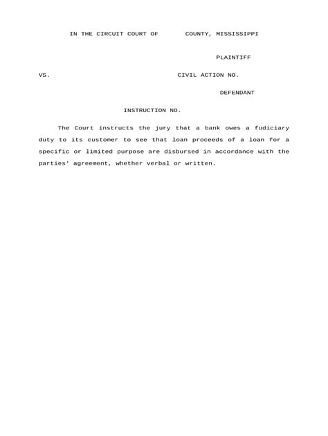 Jury Instruction Fiduciary Duty Bank To Customer Mississippi Form