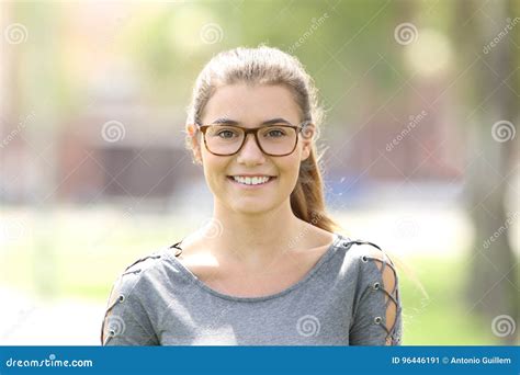 Portrait Of A Girl Wearing Eyeglasses Outdoors Stock Image Image Of