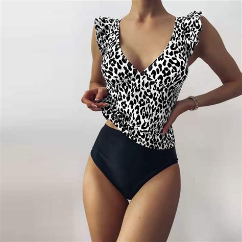 Ruffle Bikini Swimsuit V Neck High Waist Beach Sexy Bikinis Set Power
