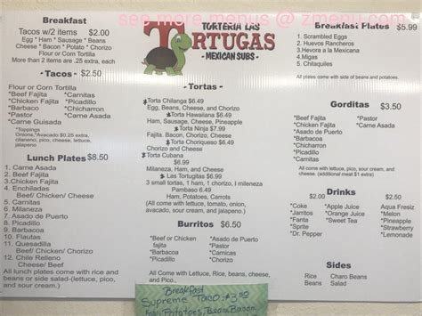 Menu at Las Tortugas restaurant, Rockdale