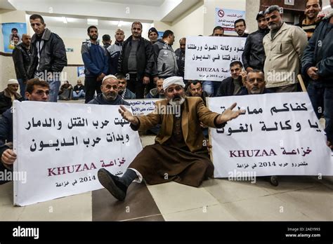 Demonstrators Take Part In A Protest Calling On Un Relief And Works