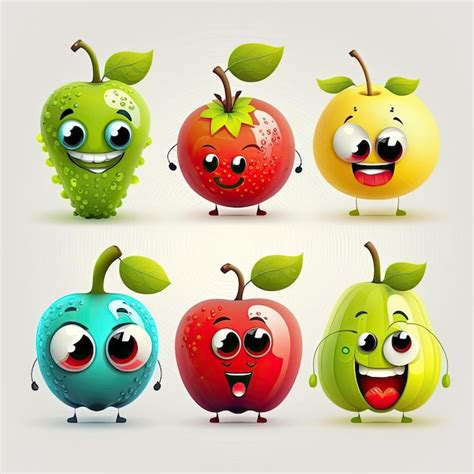 Personajes De Dibujos Animados De Frutas Felices Y Sonrientes Lindos