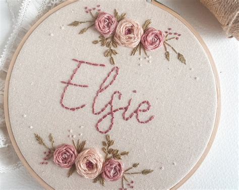 Custom Name Floral Embroidery Hoop Modern Embroidery Nursery Decor