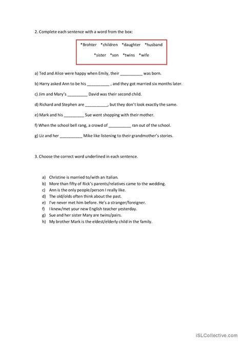 Family matters: English ESL worksheets pdf & doc