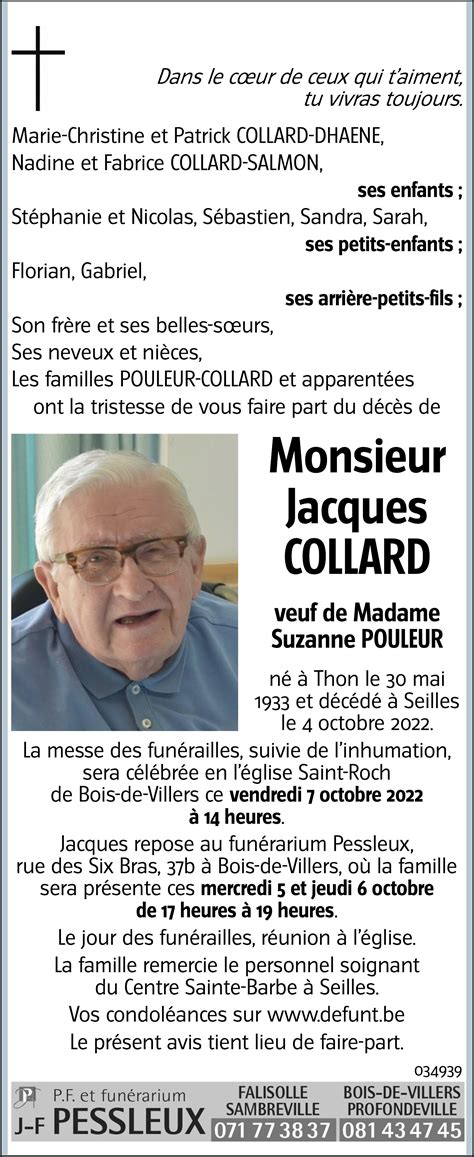 Jacques COLLARD 04 10 2022 Avis nécrologique lavenir net