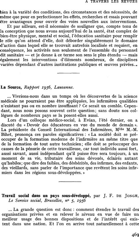 Travail social dans un pays sous développé par J F de Jongh Le