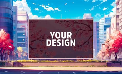 Premium PSD | Anime Spring Street Blossoms and Billboards