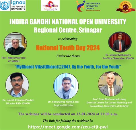 IGNOU RC Srinagar News Events Latest Webinar On National Youth