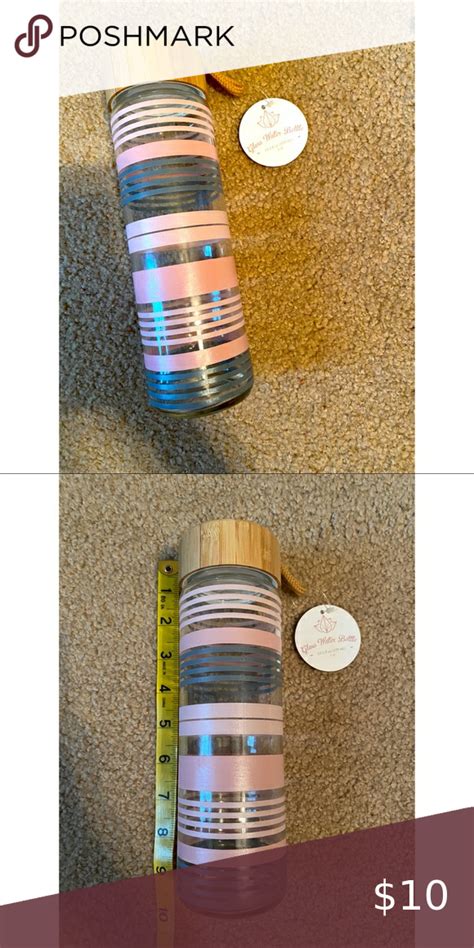 Pink Striped Glass Water Bottle With Wooden Lid Glass Water Bottle