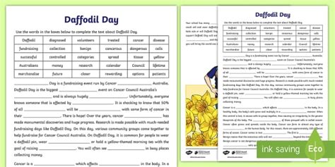 FREE Daffodil Day Cloze Worksheet L Enseignant A Fait