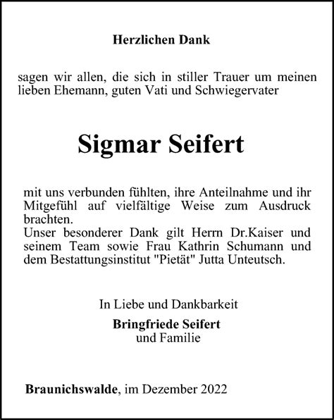 Traueranzeigen Von Sigmar Seifert Trauer In Thueringen De