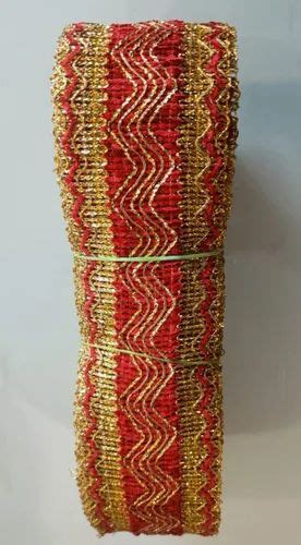 Red And Golden Double Sided Metallic Zari Lace For Garments Width