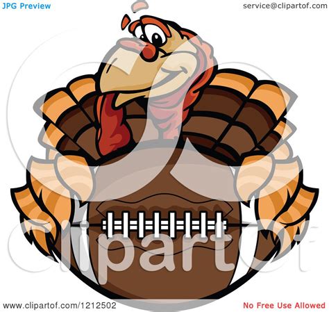 Cartoon Of A Turkey Bird Mascot Holding An American Football