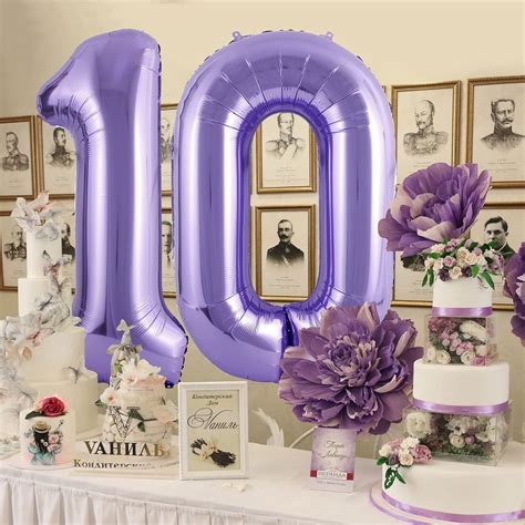 Buy 40 Inch Number Balloons 10, Purple Helium Foil Number 10 Balloons ...