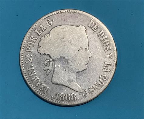 1868 Isabel 50 Cents De Peso Old Spanish Phil Silver Coin Hobbies