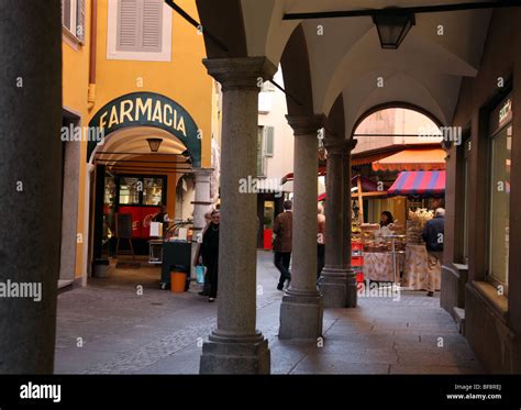 Arcade in Lugano Old Town, Ticino Stock Photo - Alamy