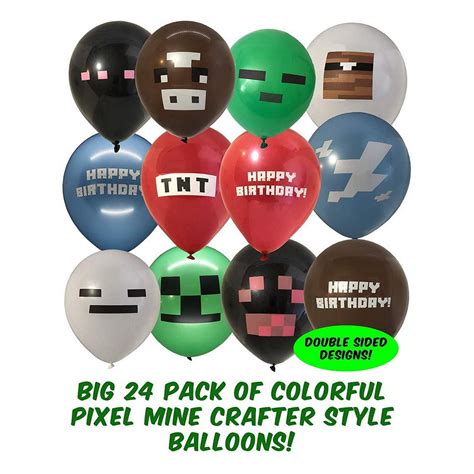 Kuou 24 Pcs Minecraft Balloons 12 Inch Minecraft Birthday Decorations