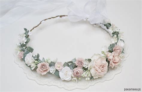 Wianek komunijny dla dziewczynki biel zieleń nude pink Pakamera pl