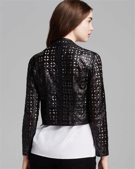 MILLY Jacket Laser Cut Perforated Leather in Black - Lyst