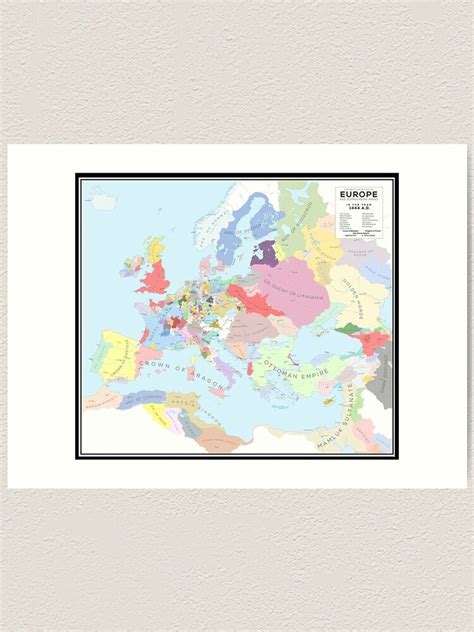 Map Of Europe In 1444 Art Print For Sale By Juanitaharriss Redbubble