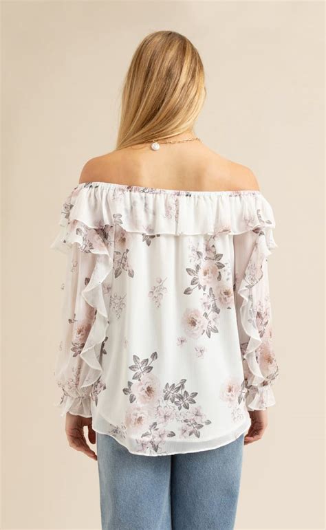 Chiffon Ruffle Off Shoulder Top Pagani