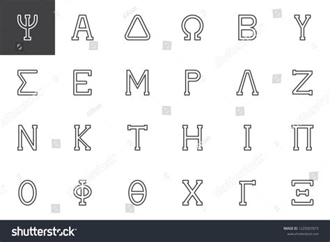 Greek Alphabet Symbols Outline Icons Set Stock-vektor (royaltyfri ...