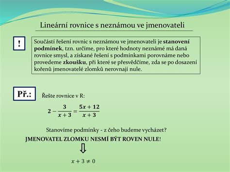 Matematika Line Rn Rovnice S Nezn Mou Ve Jmenovateli Ppt St Hnout