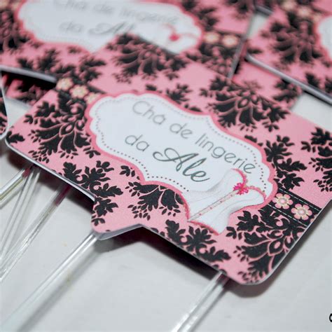 Bandeirinha Lanche Chá de Lingerie Arabesco Preto e Rosa Elo