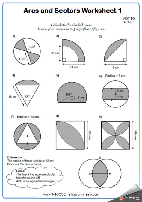 Arc Lengths And Areas Of Sectors Worksheet Arc Length And Ar