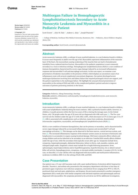 PDF Multiorgan Failure In Hemophagocytic Lymphohistiocytosis