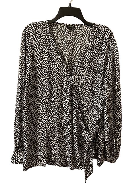 Talbots Faux Wrap Blouse Plus Size 2x Top Spot Print Long Sleeve Black White Ebay