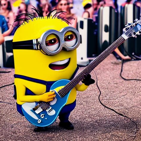 KREA AI - super cute minion playing an electric guitar at a ...