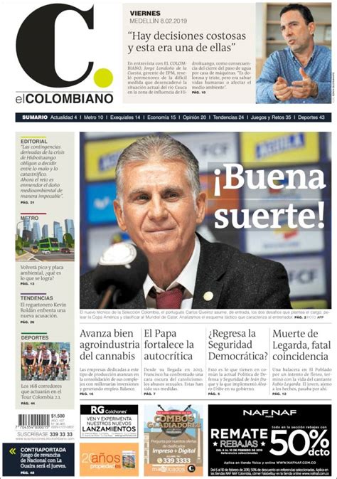 Newspaper El Colombiano (Colombia). Newspapers in Colombia. Friday's ...