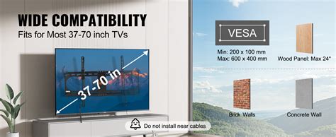 VEVOR Universal TV Wall Mount, Low Profile TV Mount Fits for Most 37-70 ...