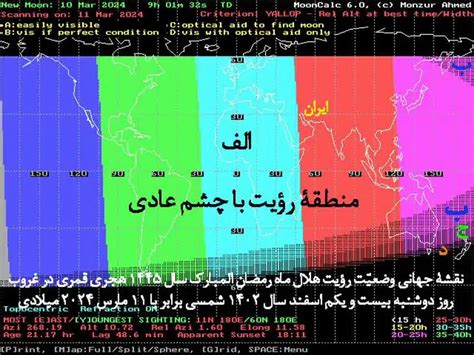 وضعیت رویت هلال ماه رمضان المبارک سال 1445 اورانوس