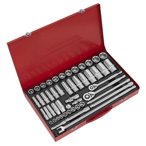 Sealey Socket Set 50pc 38 And 12sq Drive 6pt Walldrive® Metric