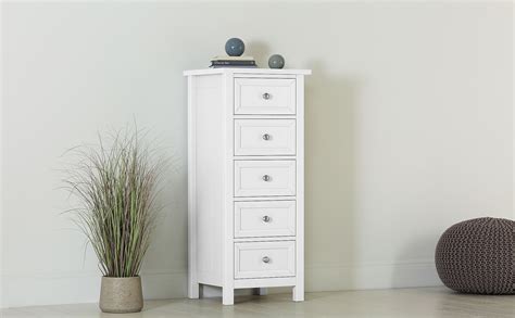 Dorset White Tall Narrow 5 Drawer Chest Of Drawers Furniture Choice