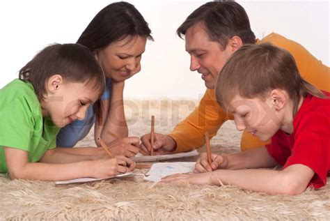 Lykkelig Familie Tegning Stock Foto Colourbox