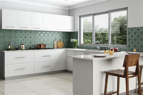 Modern Matte Green Ceramic Geometric Kitchen Wall Tile Design Livspace